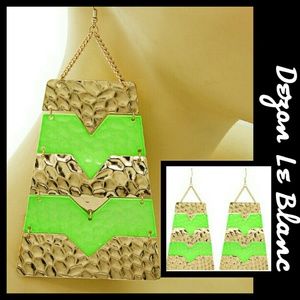 Gold & Neon Green Dangle Earrings