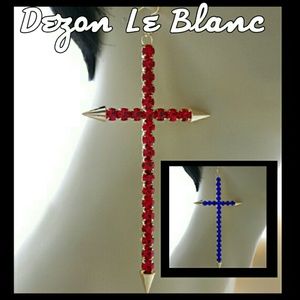 Red or Blue Rhinestone Cross Earrings