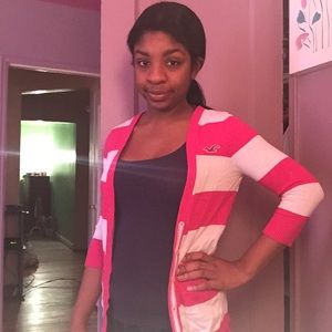 Pink And White Striped Cardigan