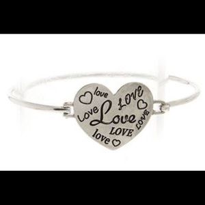 Love Inscribed Heart Hinge Bracelet Bangle-Silver