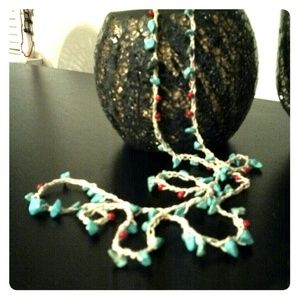 SOLD Necklace~Navajo Turquoise & matted red beads