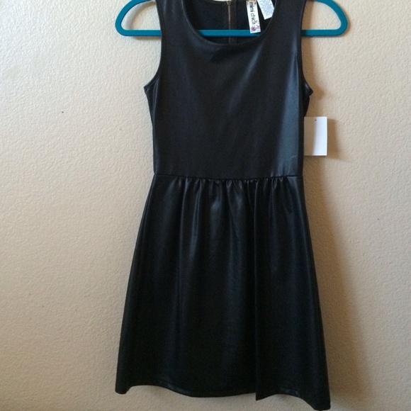 Black leather mid thigh dress