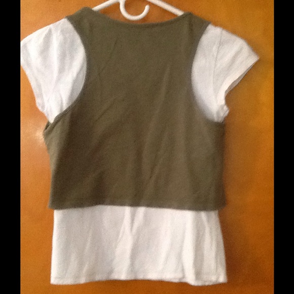 Girls White Tee with Green Studded Cargo Vest - Picture 4 of 4