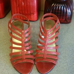 Red skin print shoes