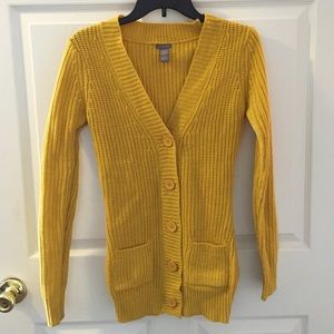 Yellow Sweater Cardigan w/Pockets