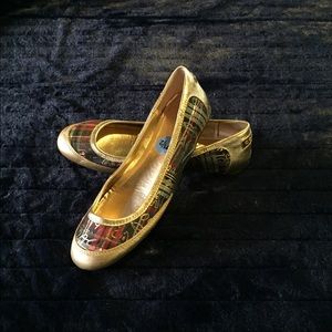 Coach flats tartan & gold flats
