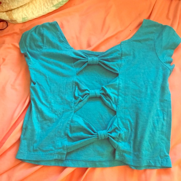 blue bow back top
