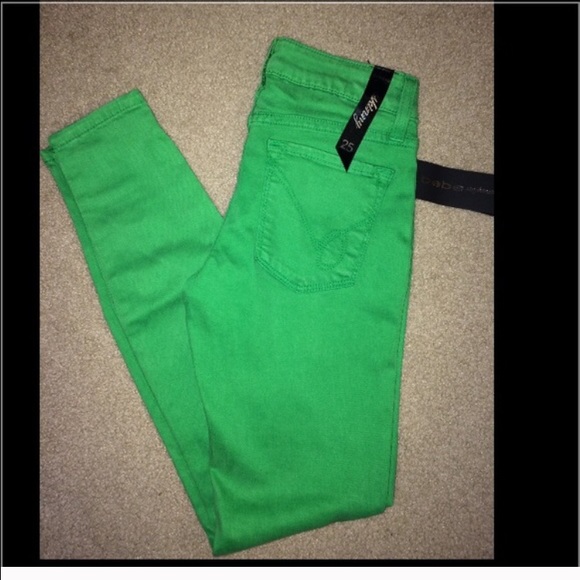 ❌SOLD❌NWT Bebe Green Stretch Skinny Jeans Jeggings - Picture 2 of 4