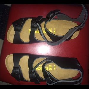 Black Birkenstocks with ankle straps