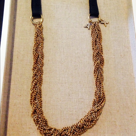 Armani exchange leather & chain necklace