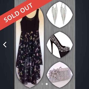 SOLD: Black Pattern High Low Sheer Dress
