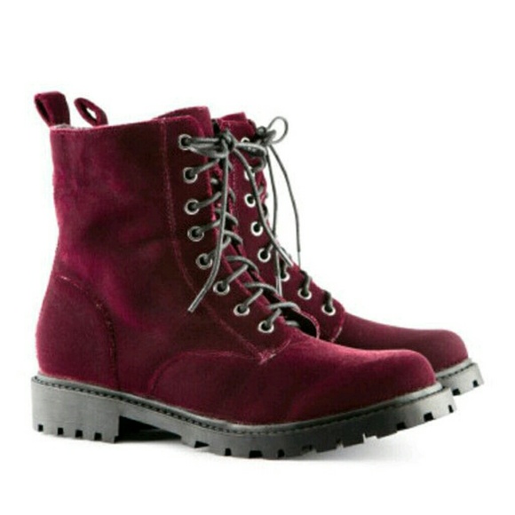 Red Velvet Combat Boots