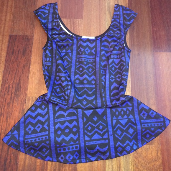 Royal blue and black tribal peplum top
