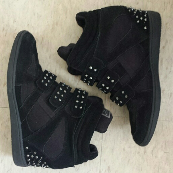 Skecher studded and spiked black sneaker wedges