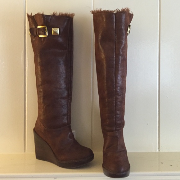 Michael Kors Fur Calista Knee High Wedge Boots