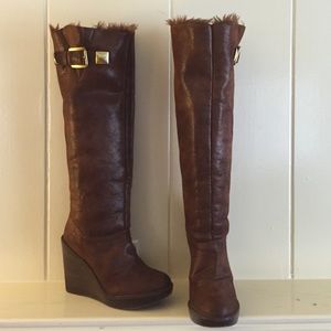 Michael Kors Fur Calista Knee High Wedge Boots