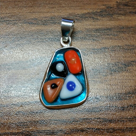 925 Sterling silver colorful resin pendant