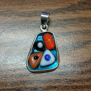 925 Sterling silver colorful resin pendant