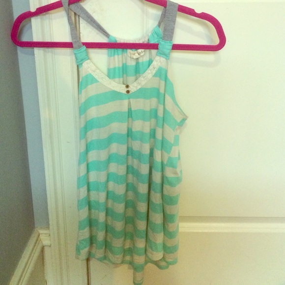 Teal and white striped tank size medium
