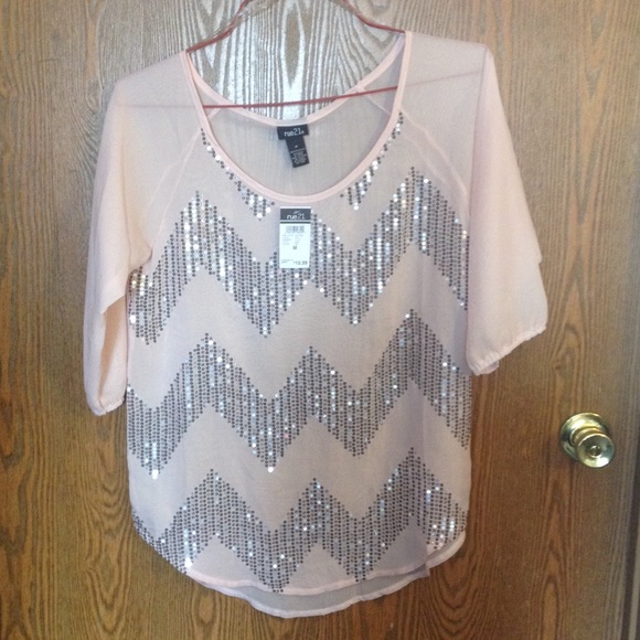 Sheer blush and sequin chevron tunic