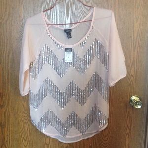 Sheer blush and sequin chevron tunic