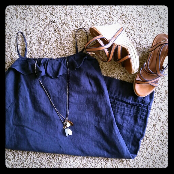 Ann Taylor Loft Navy Linen Dress