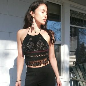 Sexy tribal stitched halter top