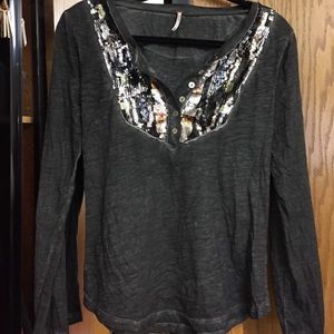 Free People Sequin Henley Shirt