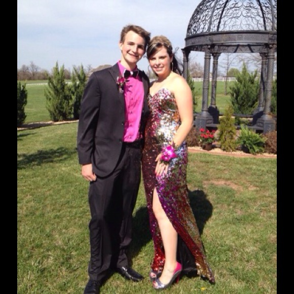 Sequins Fitted PINK Ombre Prom Formal Dress Gown - Picture 4 of 4