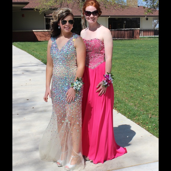 TJ Formal Sequin Prom Dress Gown Sequin Sheer 6 - Picture 4 of 4