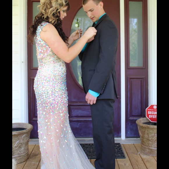 TJ Formal Sequin Prom Dress Gown Sequin Sheer 6 - Picture 3 of 4