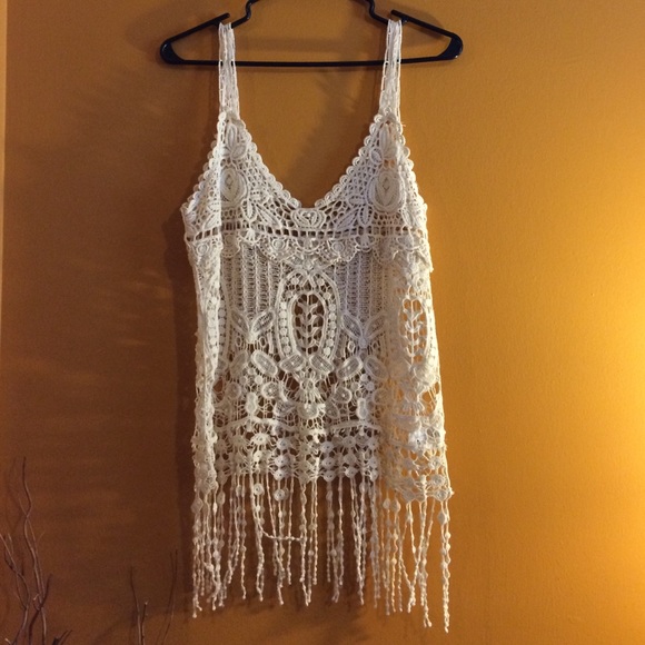 Cream crochet tank.
