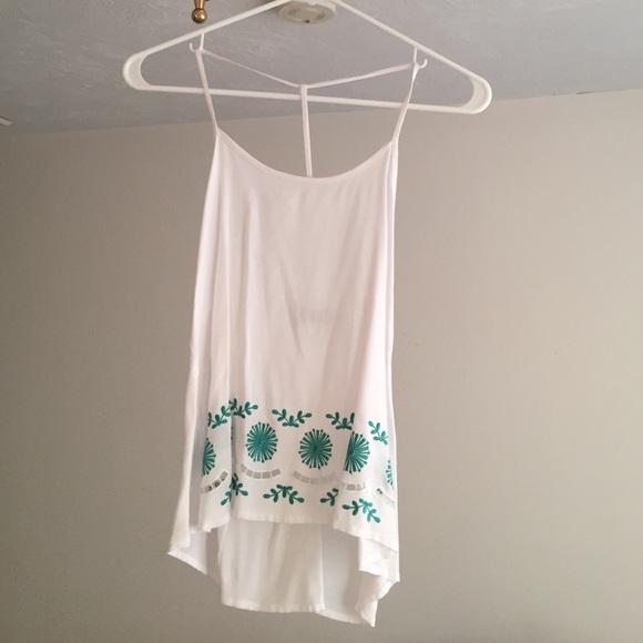 White and Turquoise embroidery top with low back