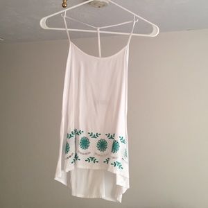 White and Turquoise embroidery top with low back