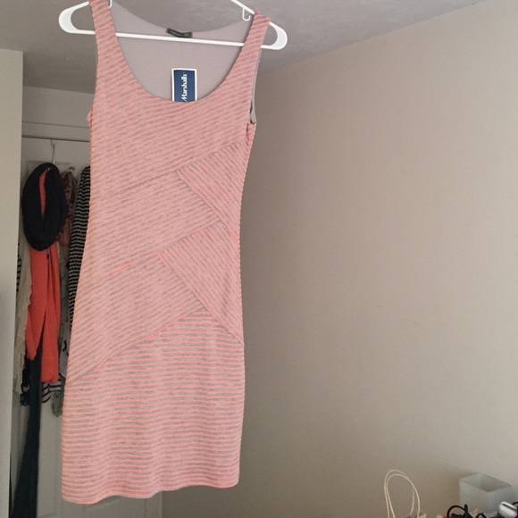 Grey and Neon Orange striped body con dress