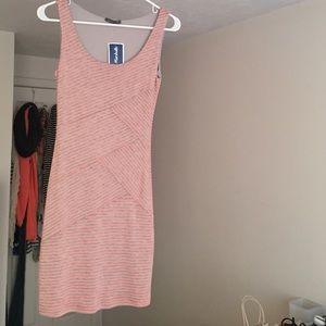 Grey and Neon Orange striped body con dress