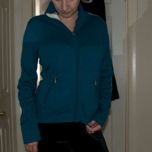 Turquoise and White Zip Sweater