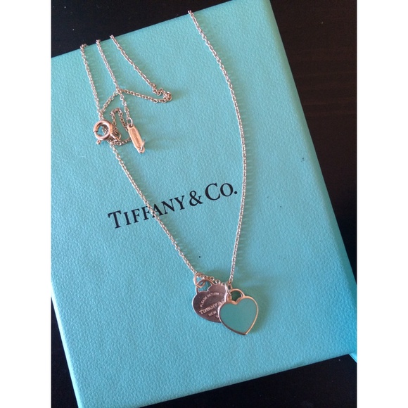 Tiffany & co teal &silver heart pendant necklace