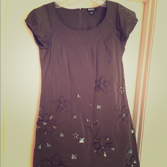 DKNY Silk Jeweled Shift Dress