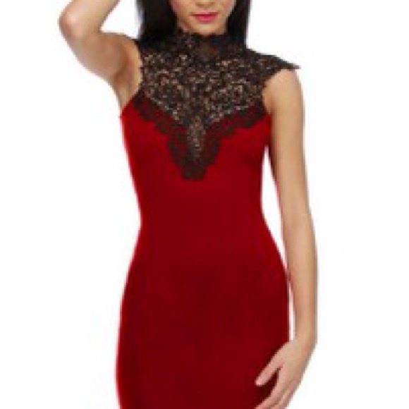 Red high neck dress