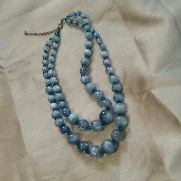 Clear Glass Teal Turquoise double strand necklace