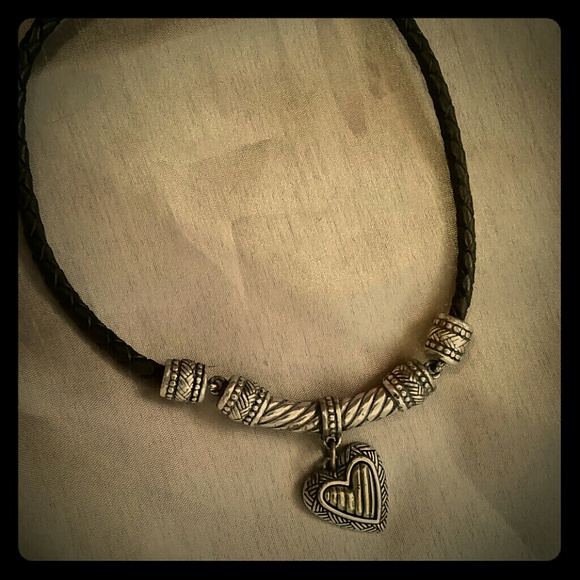 Vintage silver and gold leather necklace choker