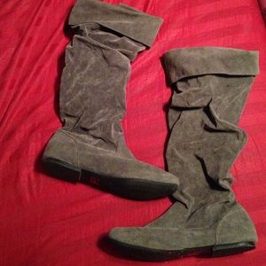 Grey knee high boots