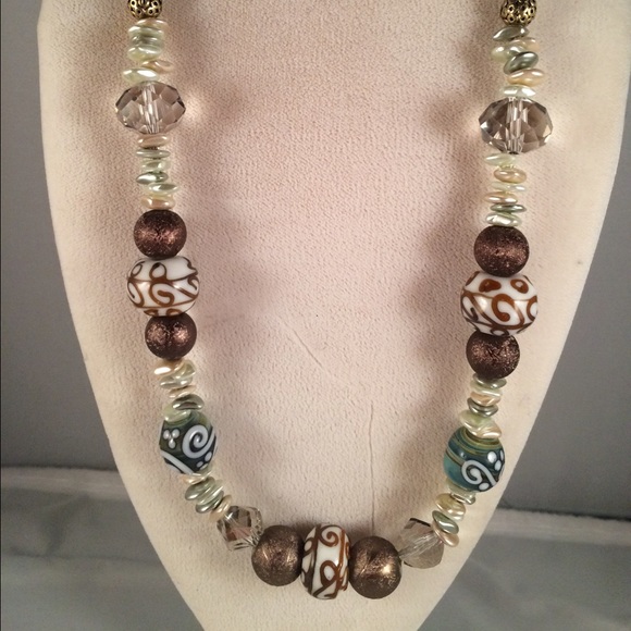 Browns, greens and faint peach Necklace