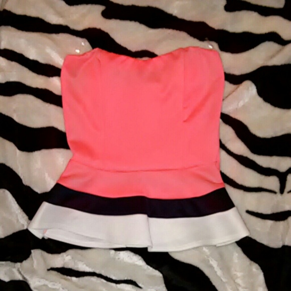 Coral strapless peplum top