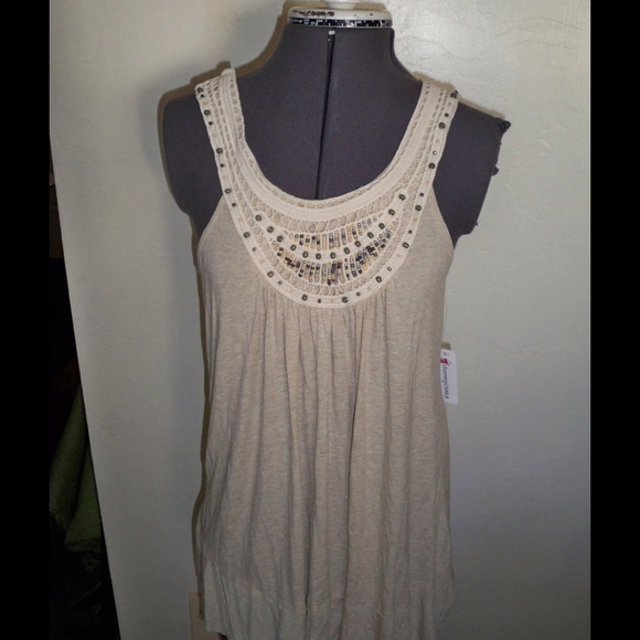 LUSH BEADED/CROCHET SCOOP NECK SHEER TANK TOP