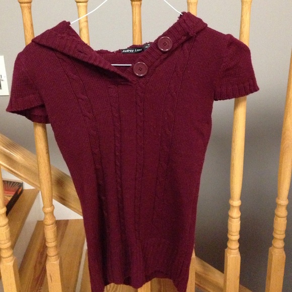 Red Wine Maroon Short Sleeve Hoodie 