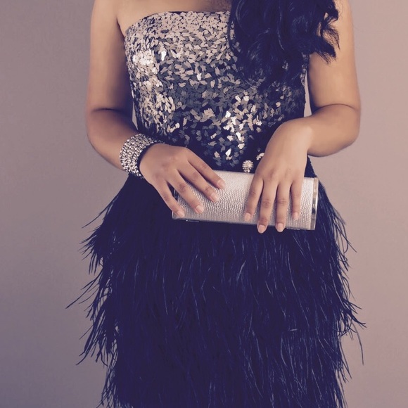 Tony Bowls Embellished Feather Prom Dress - Picture 2 of 4