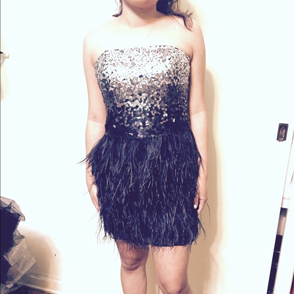 Tony Bowls Embellished Feather Prom Dress - Picture 4 of 4