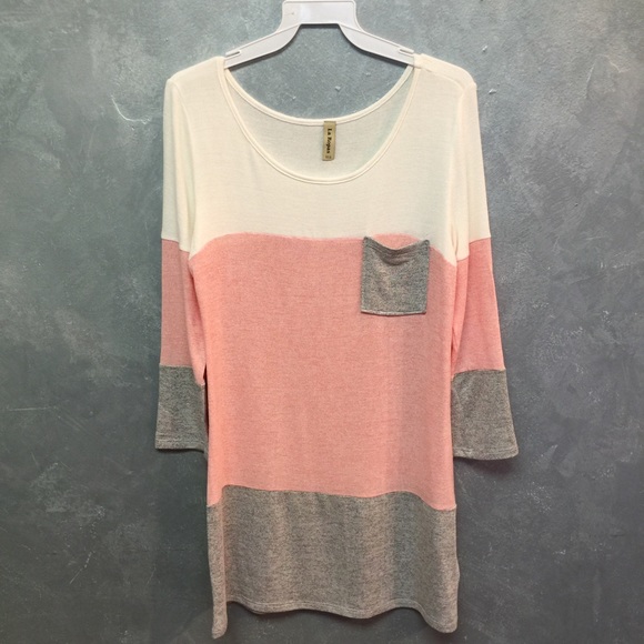 Pink and Ivory color blocked mini dress